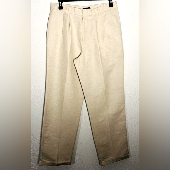 Dockers Beige Linen Cotton Blend Classic Pleated Preppy Casual Pants Size 34x32 - Picture 1 of 6